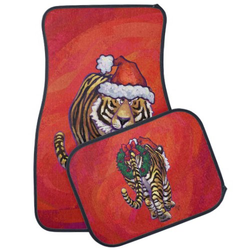 Tiger Christmas on Red Car Mat