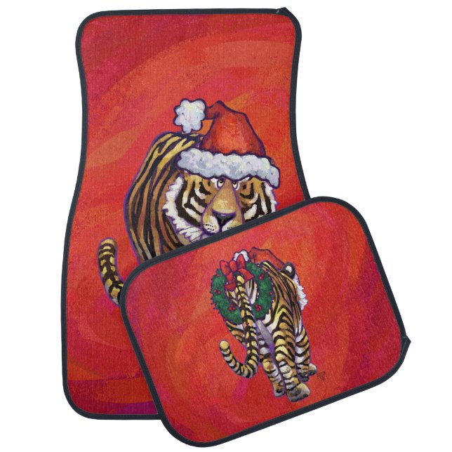 Tiger Christmas on Red Car Mat (Set)