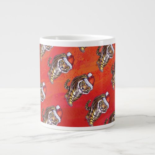 Tiger Christmas on Red Large Coffee Mug