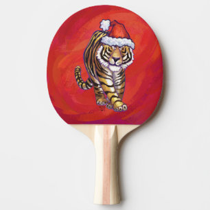 Tiger Christmas on Red Ping-Pong Paddle