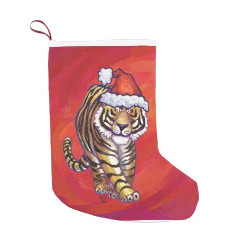 Tiger Christmas on Red Small Christmas Stocking