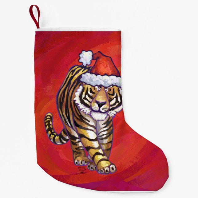Tiger Christmas on Red Small Christmas Stocking (Front)
