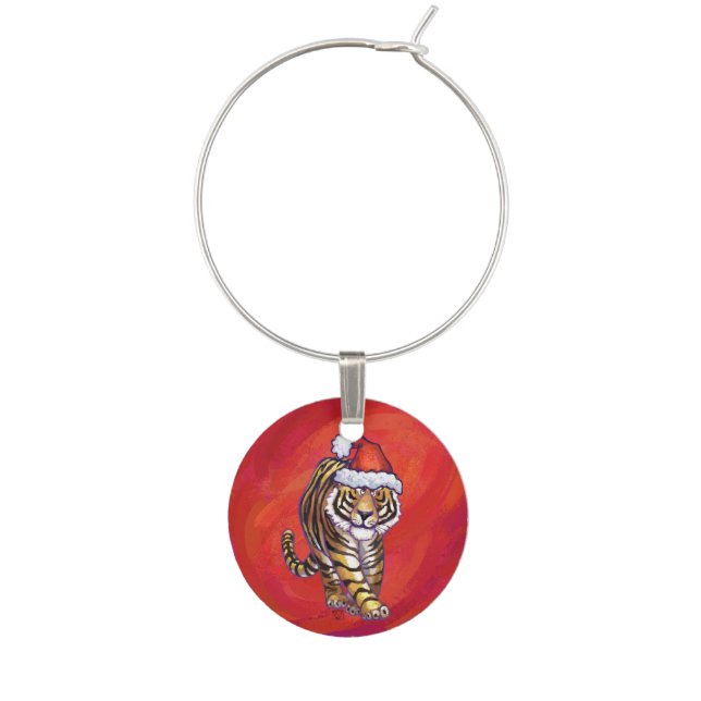 Tiger Christmas on Red Wine Charm (Front)