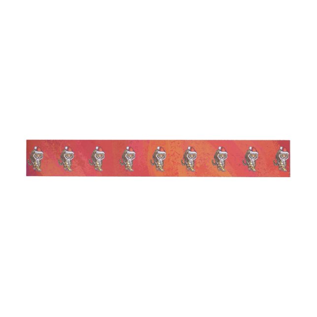 Tiger Christmas on Red Wrap Around Address Label (Individual)