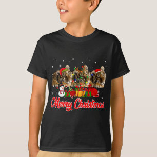 Tiger Christmas Pajama Funny Xmas Lights Animals L T-Shirt