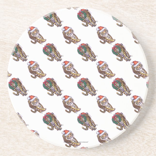 Tiger Christmas Sandstone Coaster (Front)