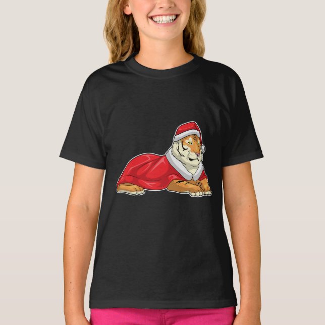 Tiger Christmas Santa hat T-Shirt (Front)