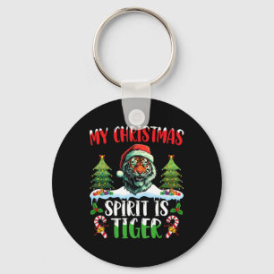 Tiger Christmas Santa Hat Xmas My Christmas Spirit Keychain