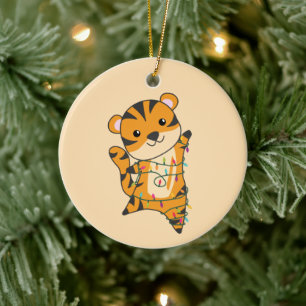 Tiger Christmas Snow Winter Animals Tiger Ceramic Ceramic Ornament