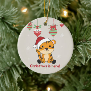Tiger Christmas Snow Winter Animals Tiger Ceramic Ornament