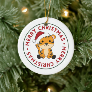 Tiger Christmas Snow Winter Animals Tiger Ceramic Ornament
