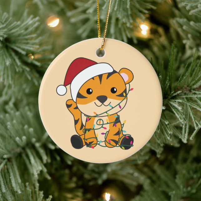 Tiger Christmas Snow Winter Animals Tiger Ceramic  Ornament (Tree)