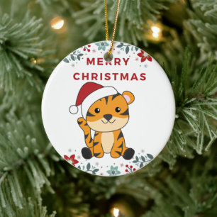 Tiger Christmas Snow Winter Animals Tiger Ceramic Ornament