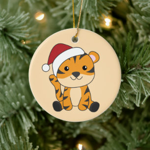 Tiger Christmas Snow Winter Animals Tiger Ceramic Ornament
