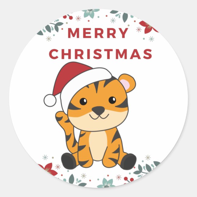 Tiger Christmas Snow Winter Animals Tiger Classic  Classic Round Sticker (Front)