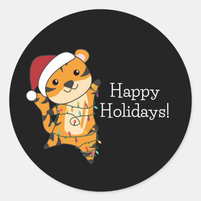 Tiger Christmas Snow Winter Animals Tiger Classic  Round Sticker (Front)