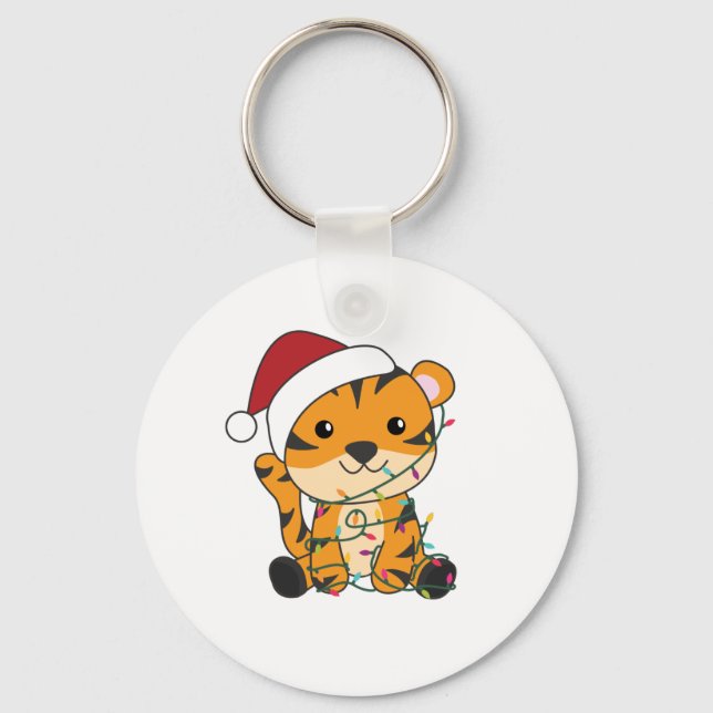 Tiger Christmas Snow Winter Animals Tiger Keychain (Front)