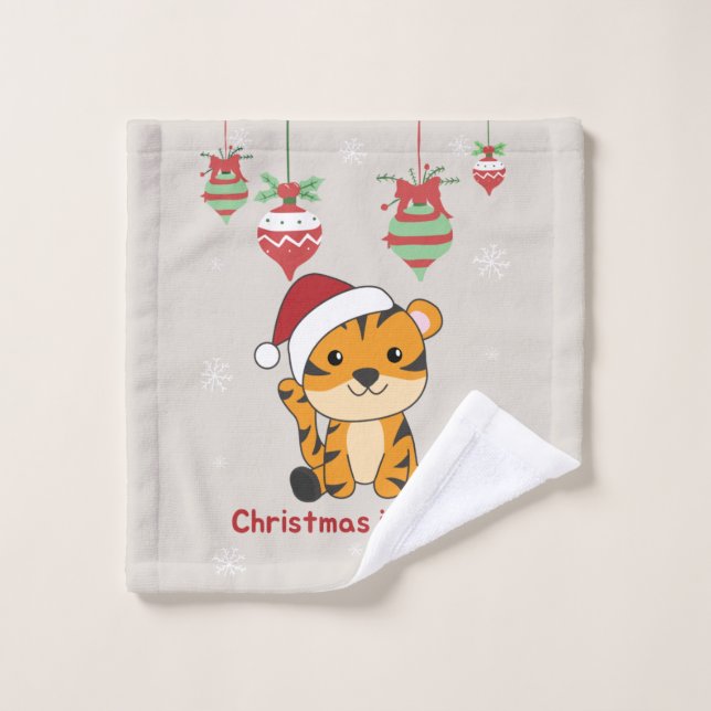 Tiger Christmas Snow Winter Animals Tiger Wash Clo Cloth (Wash Cloth)