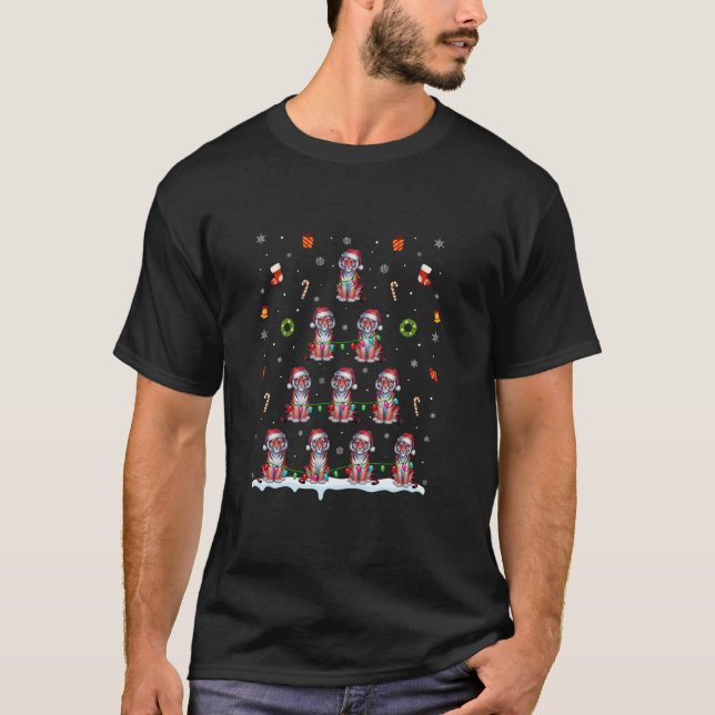 Tiger Christmas Tree Lights for Men Women Tiger Xm T-Shirt (Front)