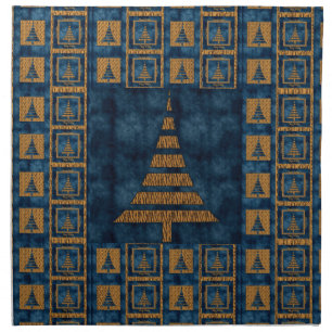 Tiger Christmas Trees and Blue Cloth Napkin