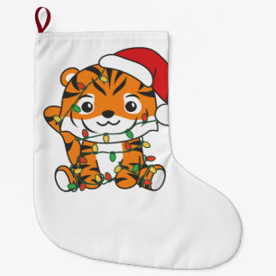 Tiger Christmas Winter Animals Holiday Tigers Large Christmas Stocking