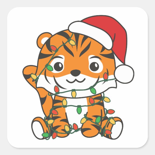 Tiger Christmas Winter Animals Holiday Tigers Square Sticker (Front)