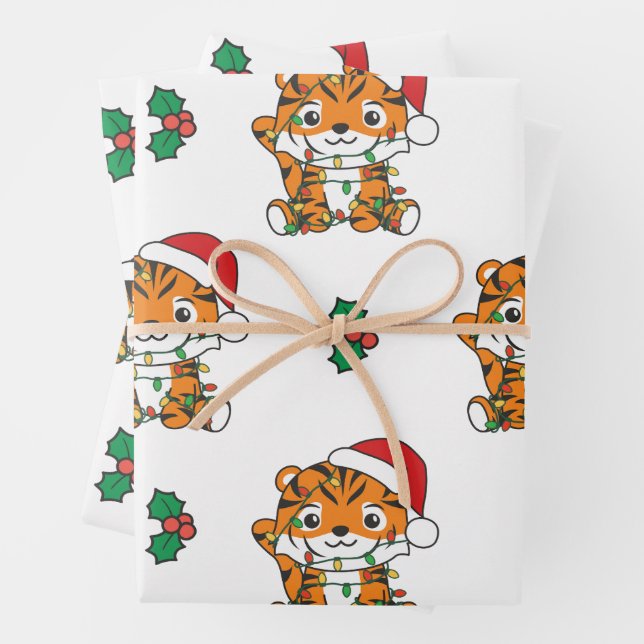 Tiger Christmas Winter Animals Holiday Tigers Wrapping Paper Sheets (In situ)