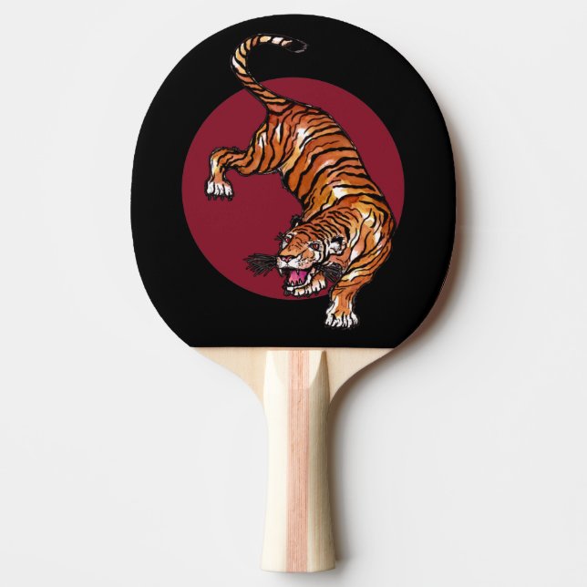 Tiger Circle Red Ping Pong Paddle (Front)