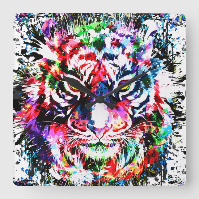 Tiger Clock | Colorful Tiger Wall Clock  (Front)