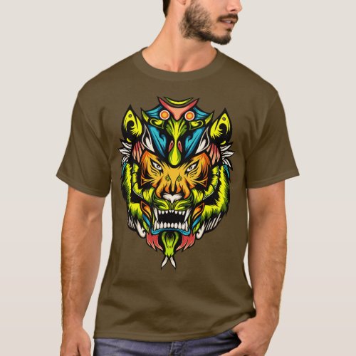 Tiger Colorful Head Illustration T_Shirt