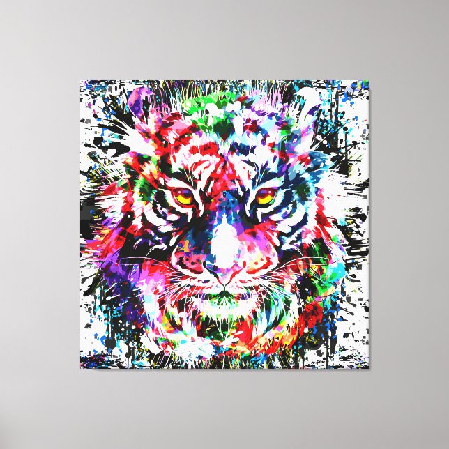 Tiger | Colorful Tiger Drawing | Abstract Art Faux Canvas Print (Front)