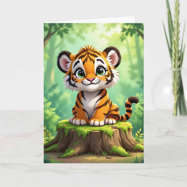 Tiger Coloring Page Kid's Birthday Card (Front)