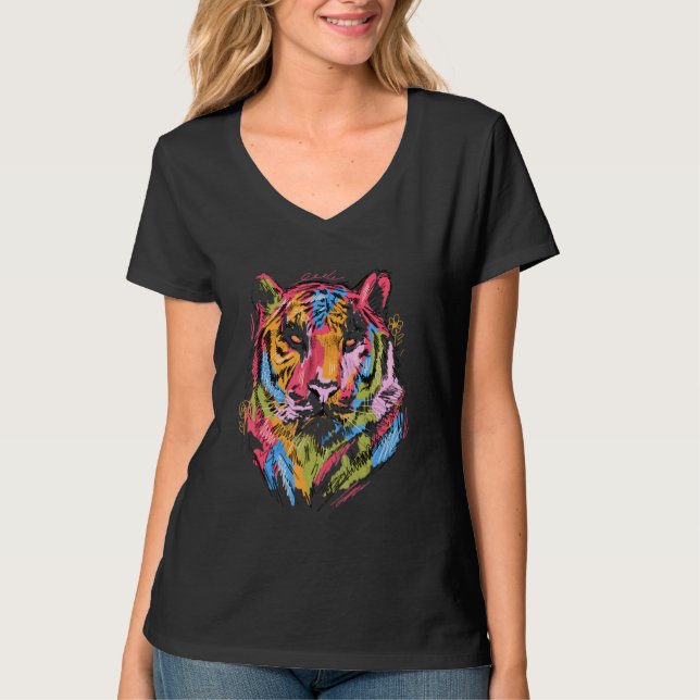 Tiger Colourful Art Animal Lover Animal T-Shirt (Front)