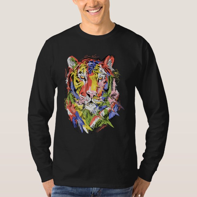 Tiger colourful art animal lovers artwork T-Shirt (Front)