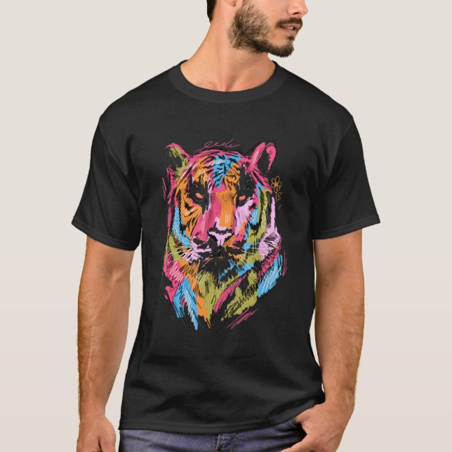 Tiger Colourful Art Animal Lovers Tiger Motif T-Shirt (Front)