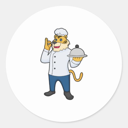 Tiger Cook Chef hat Platter Classic Round Sticker