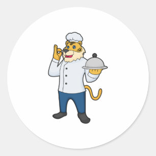 Tiger Cook Chef hat Platter Classic Round Sticker