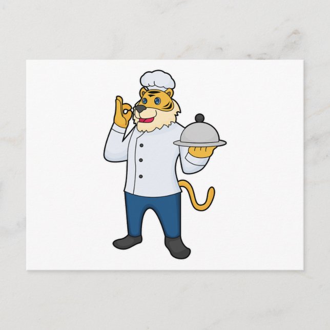 Tiger Cook Chef hat Platter Postcard (Front)
