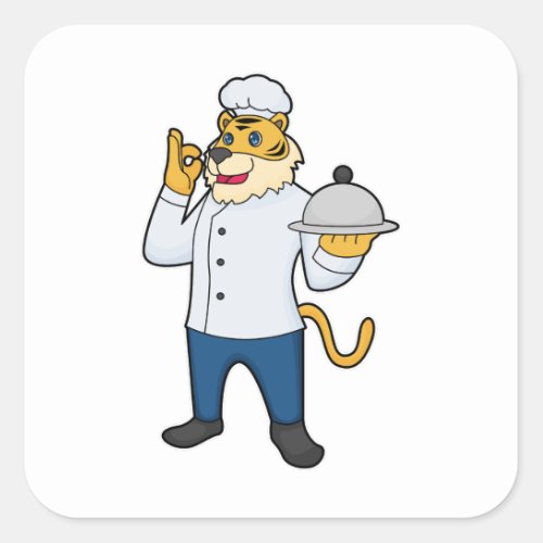 Tiger Cook Chef hat Platter Square Sticker