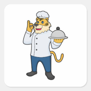 Tiger Cook Chef hat Platter Square Sticker