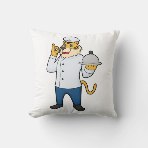 Tiger Cook Chef hat Platter Throw Pillow