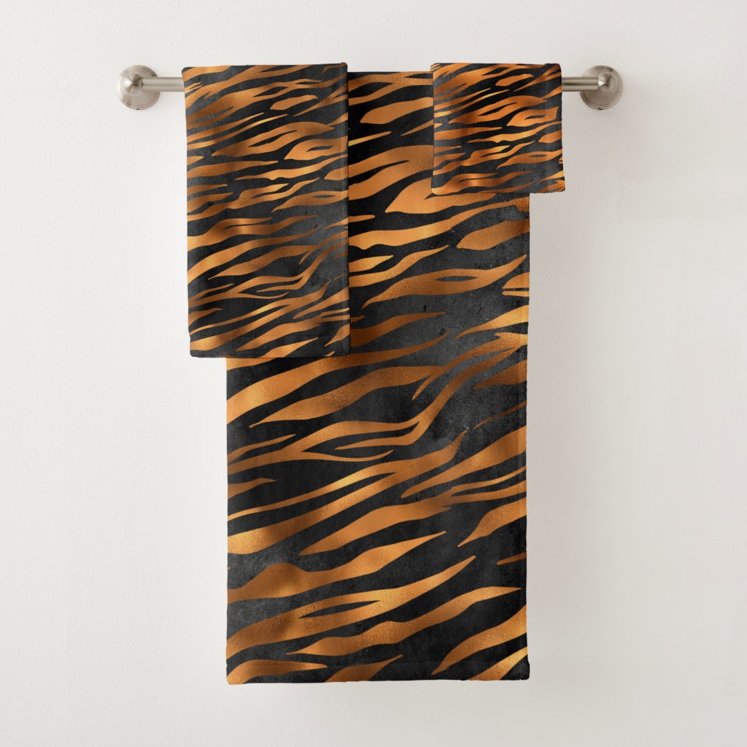 Tiger Copper Black Animal Print Bath Towel Set Zazzle