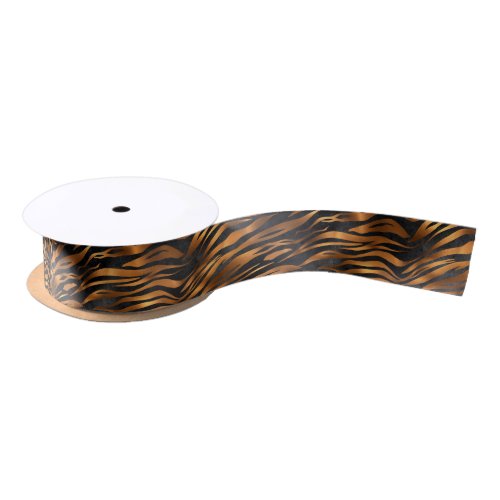 Tiger Copper Black Animal Print Satin Ribbon