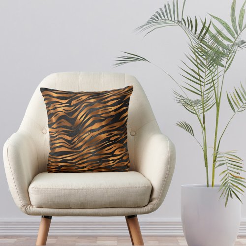 Tiger Copper Black Animal Print Throw Pillow