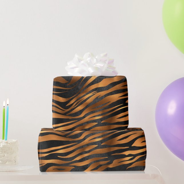 Tiger Copper Black Animal Print Wrapping Paper (Party Gifts)