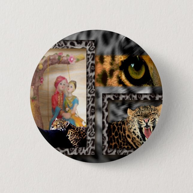 Tiger & Couple Art Print Pinback Button (Front)