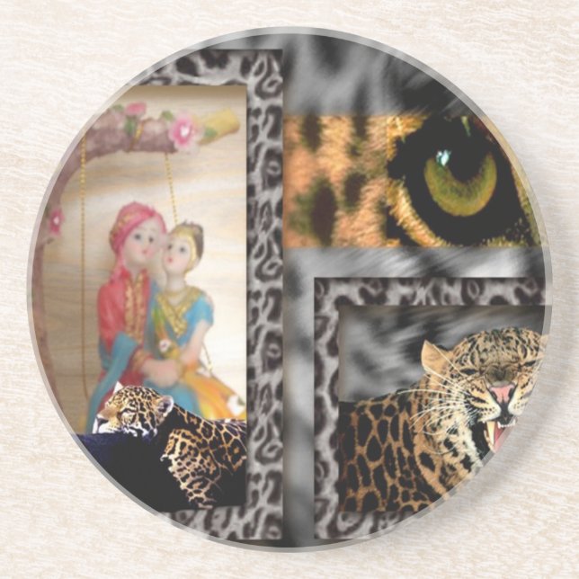 Tiger & Couple Art Print Sandstone Coaster (Front)