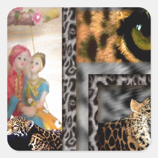 Tiger & Couple Art Print Square Sticker (Front)