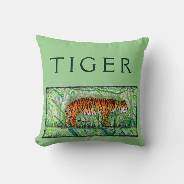 Tiger Crouching Throw Pillow (Front)