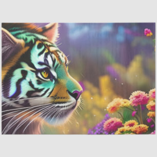 Tiger Cub and Colorful Floral Bouquet Tissue Paper